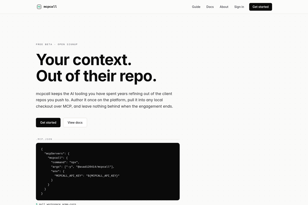 The mcpcall platform, live in free beta.